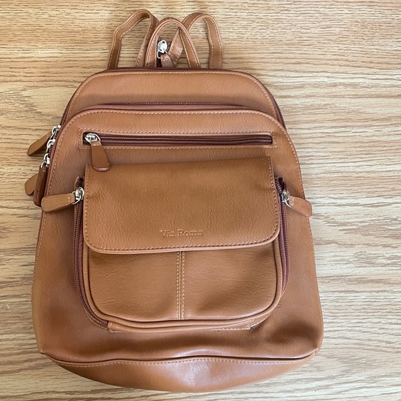 Via Roma Handbags - Tan Leather Backpack - Women’s Everyday Backpack Purse
